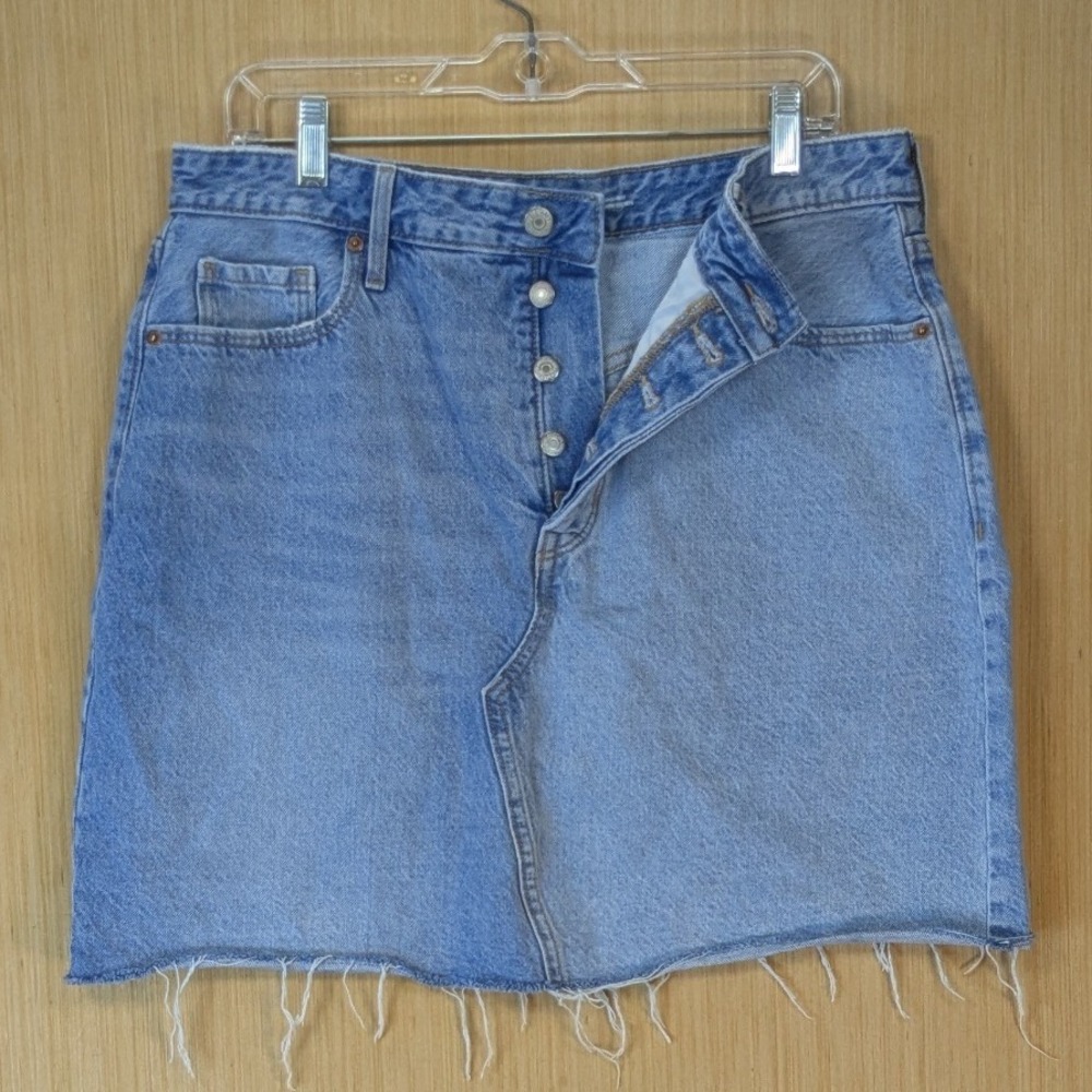 Old Navy Womens Higher High-Rise Denim Mini Skirt 14 Button Fly Boho Western